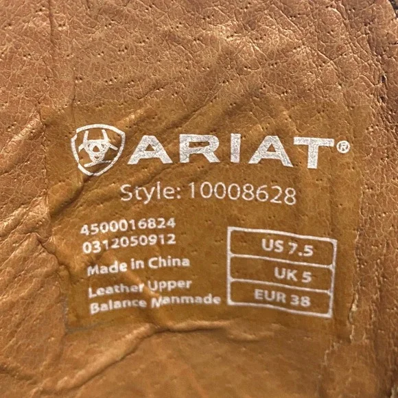 Ariat Western Cowboy Boots Tan Leather Embroidered Pull On Womens Size 7.5 - Picture 6 of 8